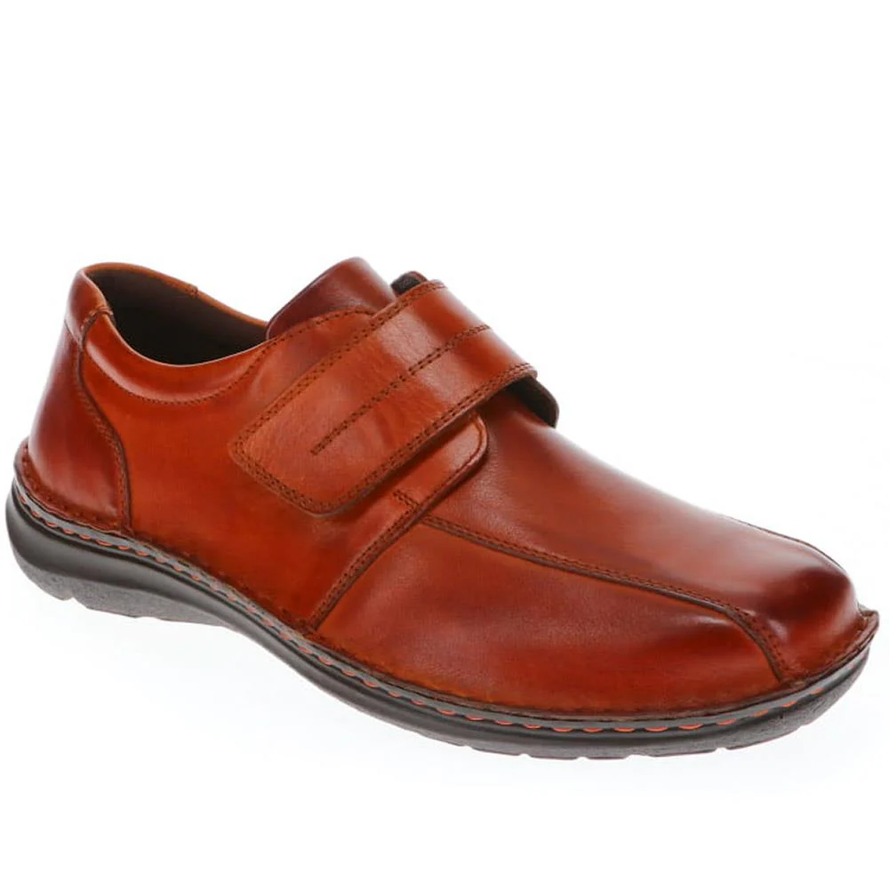 Wide Fit Leather Touch-Fasten Shoes - PARK40037 / 325 804 - Tan