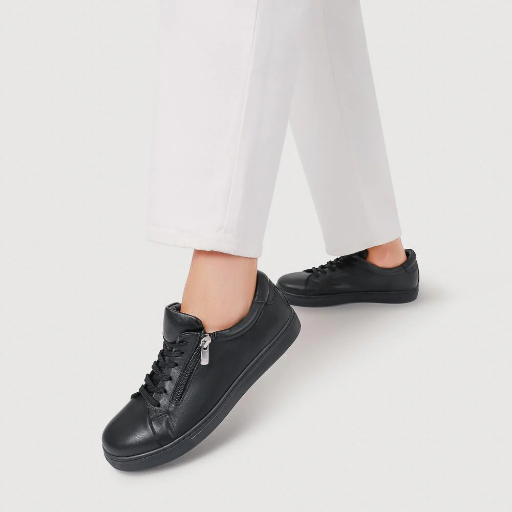 Wide Fit Leather Zip & Lace Trainers - ULUTA42000 / 328 391 - Black - Image 5