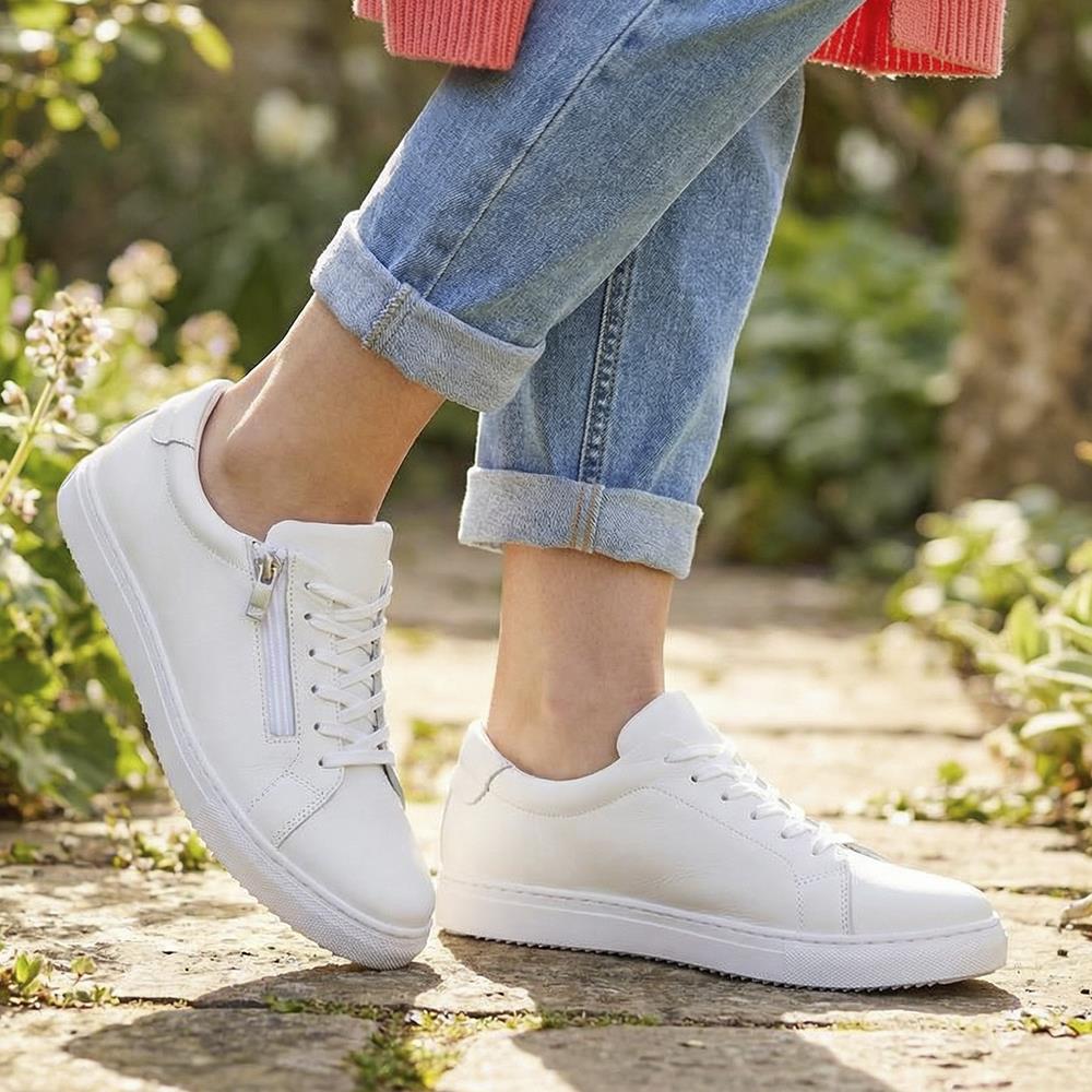 Wide Fit Leather Zip & Lace Trainers - ULUTA42000 / 328 391 - White - Image 2
