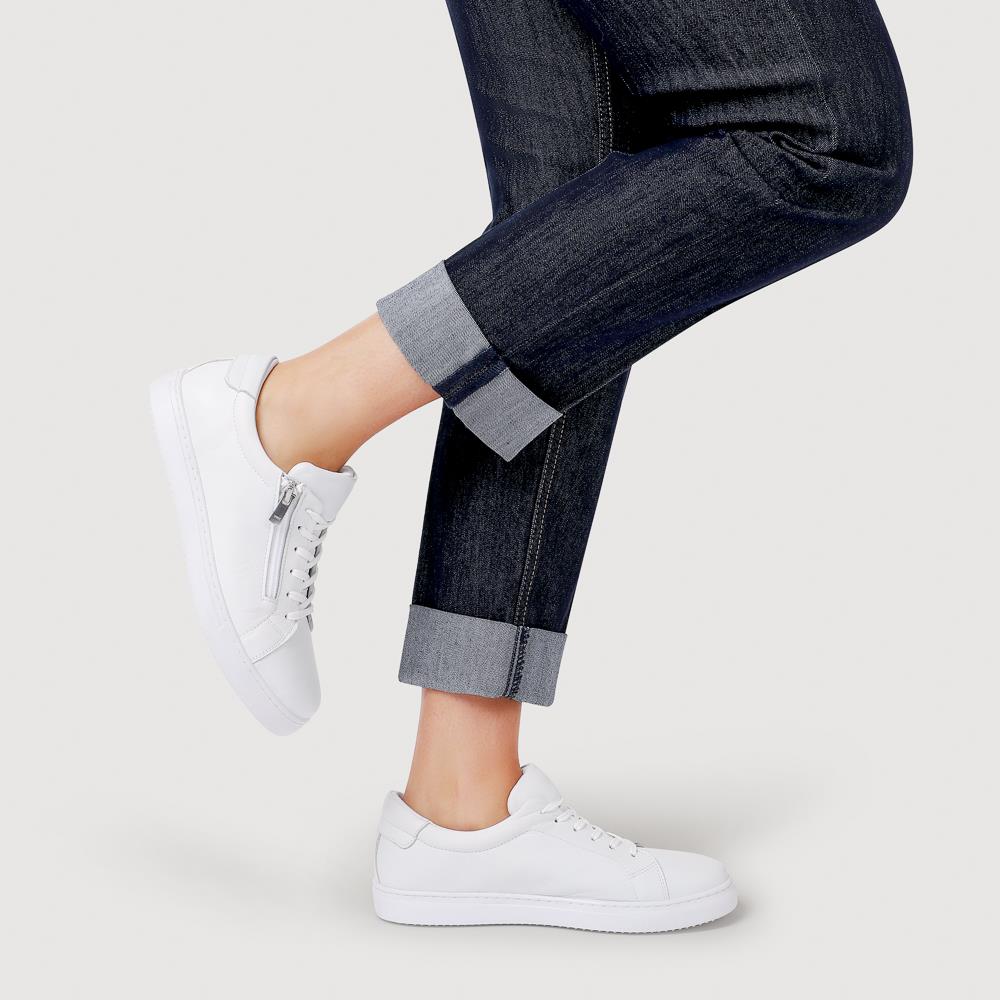 Wide Fit Leather Zip & Lace Trainers - ULUTA42000 / 328 391 - White - Image 6