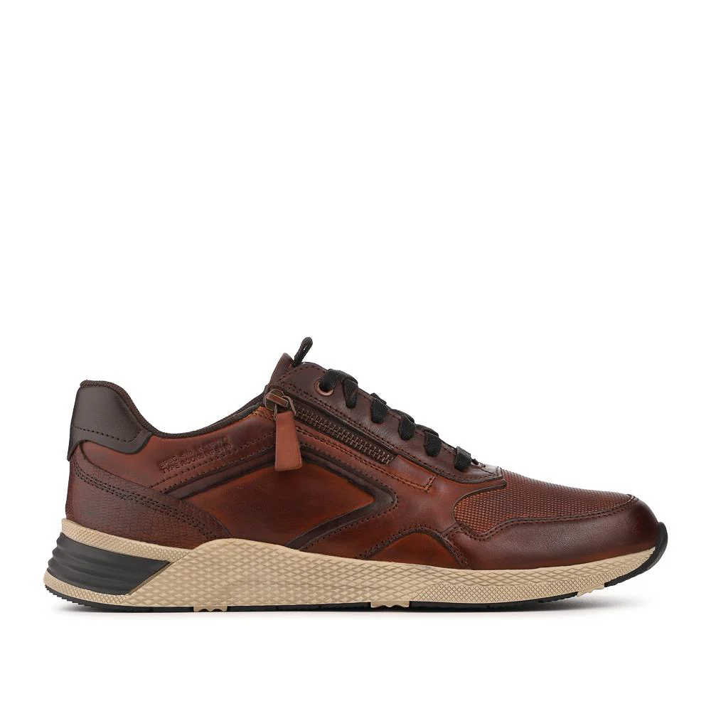 Wide Fit Leather Zip & Lace Up Sporty Trainers - PARK42054 / 328 398 - Cognac - Image 3