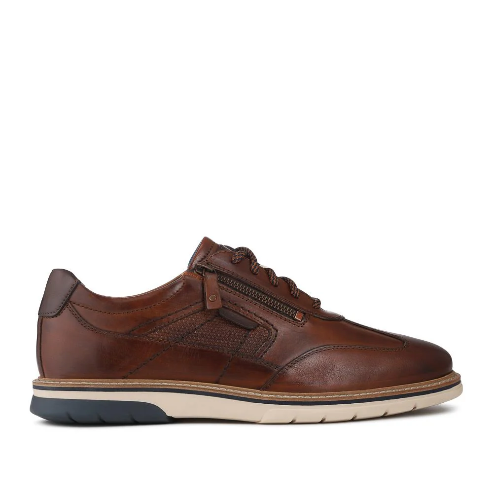 Wide Fit Leather Zip Trainers - PARK38001 / 324 385 - Cognac - Image 2