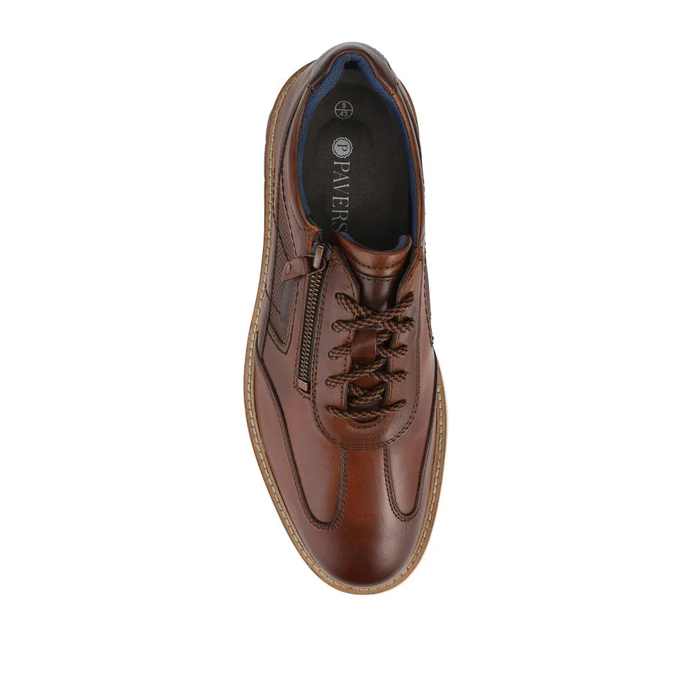 Wide Fit Leather Zip Trainers - PARK38001 / 324 385 - Cognac - Image 4