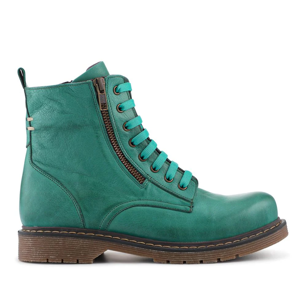 Wide-Fit Leather Zip-Up Boots - BELYNR42007 / 328 505 - Green - Image 2