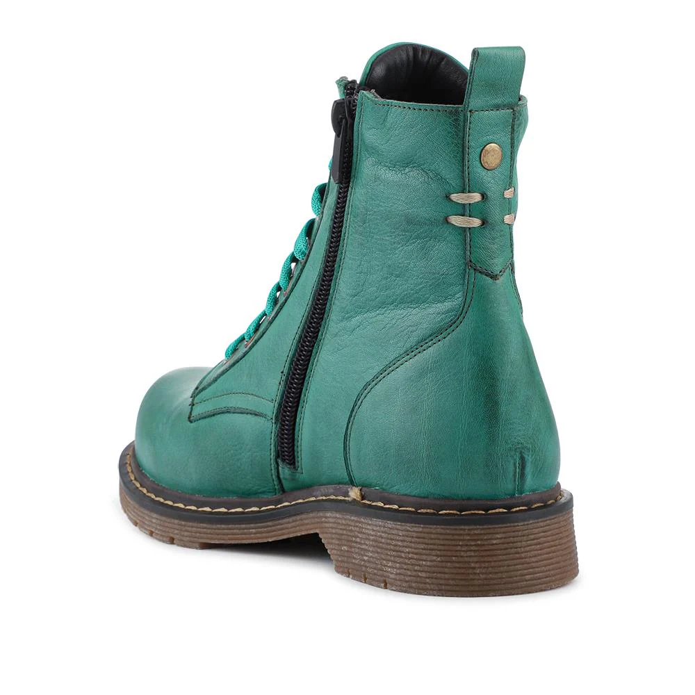 Wide-Fit Leather Zip-Up Boots - BELYNR42007 / 328 505 - Green - Image 3