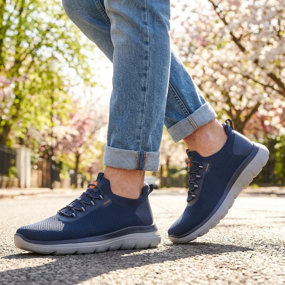 Easy Step In Wide Fit Memory Foam Lace Up Trainers - BOJIE43000 / 328 888 - Navy - Image 2