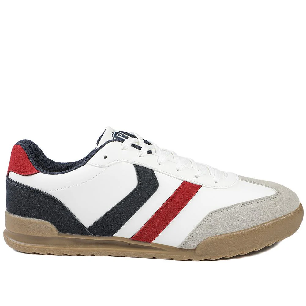 Wide Fit Memory Foam Lace Up Trainers - SUNCH43000 / 328 962 - White-Navy-Red - Image 2