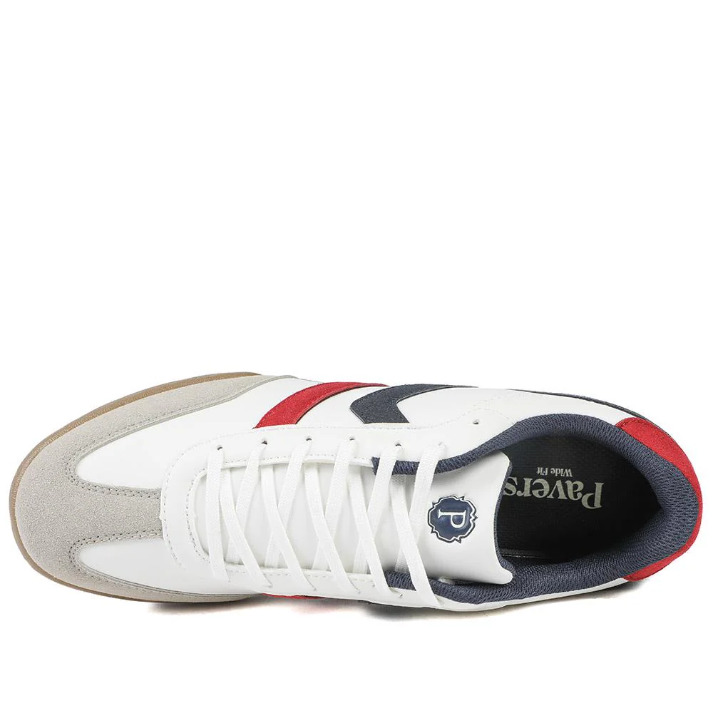 Wide Fit Memory Foam Lace Up Trainers - SUNCH43000 / 328 962 - White-Navy-Red - Image 4