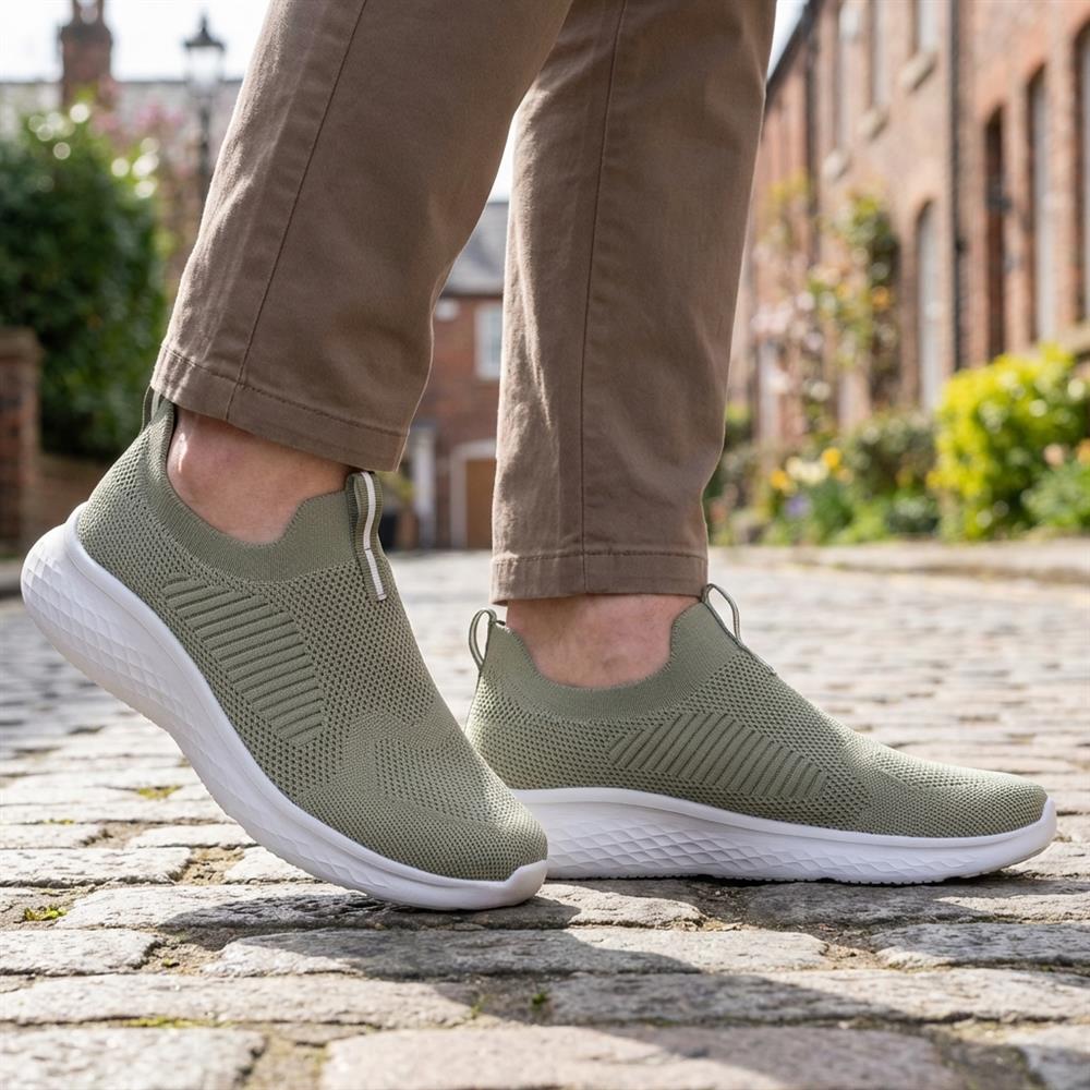 Wide Fit Memory Foam Easy Step In Trainers - BRK43041 / 329 070 - Khaki - Image 2