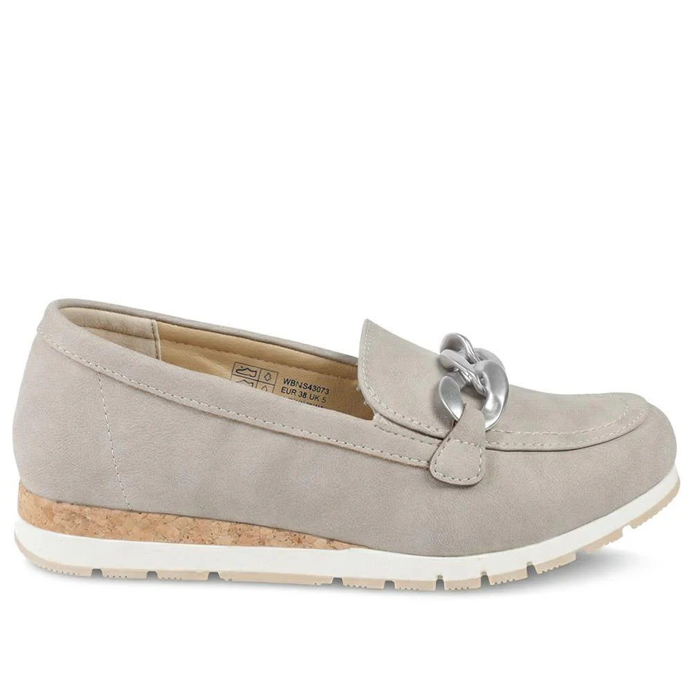 Wide Fit Memory Foam Wedged Loafers - WBINS43073 / 329 003 - Beige - Image 2
