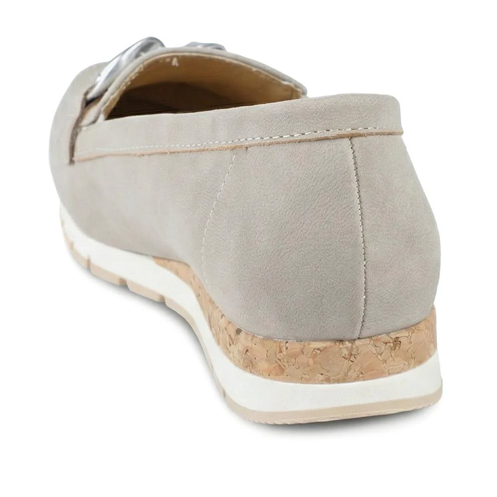 Wide Fit Memory Foam Wedged Loafers - WBINS43073 / 329 003 - Beige - Image 3