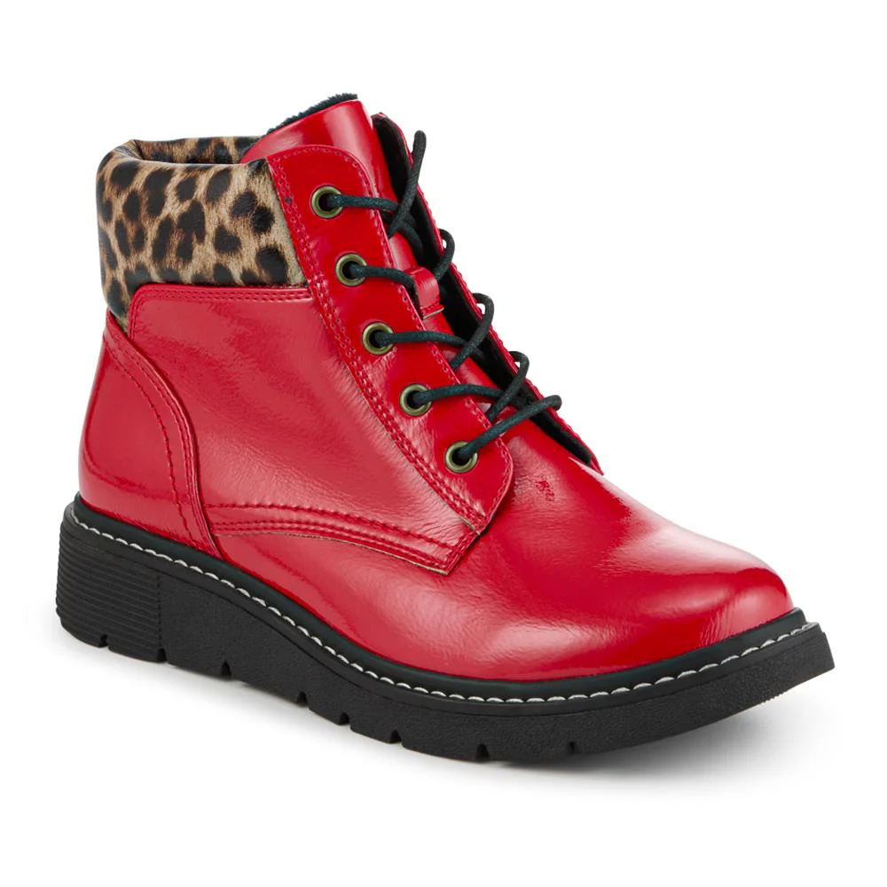Wide Fit Patent Ankle Boots - WBINS40147 / 326 114 - Red Patent