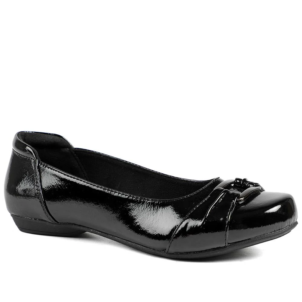 Wide Fit Patent Bow Detail Ballet Flats - WBINS43066 / 329 025
