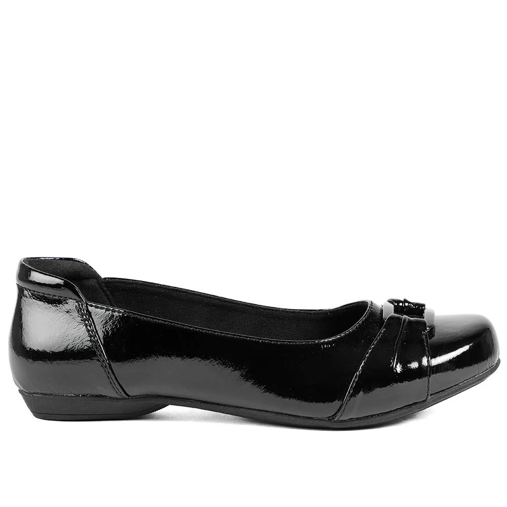 Wide Fit Patent Bow Detail Ballet Flats - WBINS43066 / 329 025 - Black Patent - Image 3