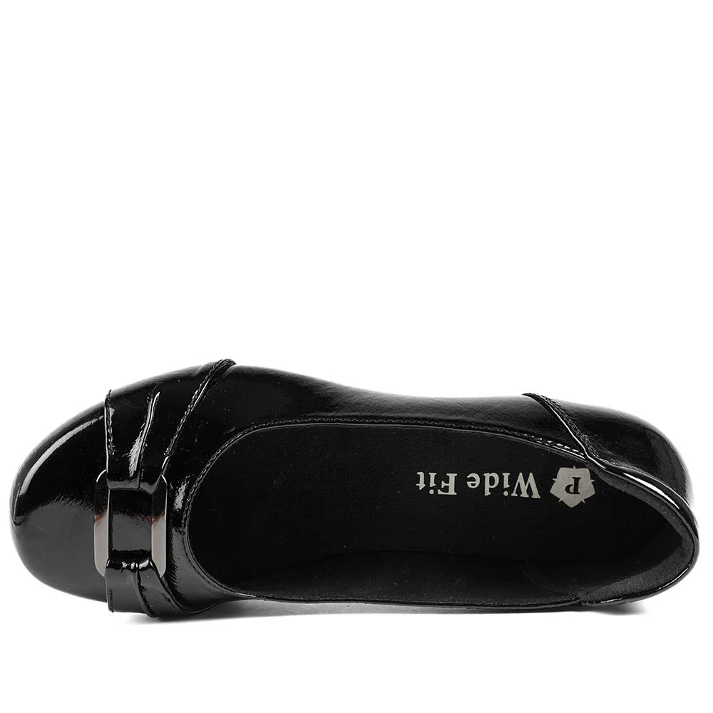 Wide Fit Patent Bow Detail Ballet Flats - WBINS43066 / 329 025 - Black Patent - Image 5