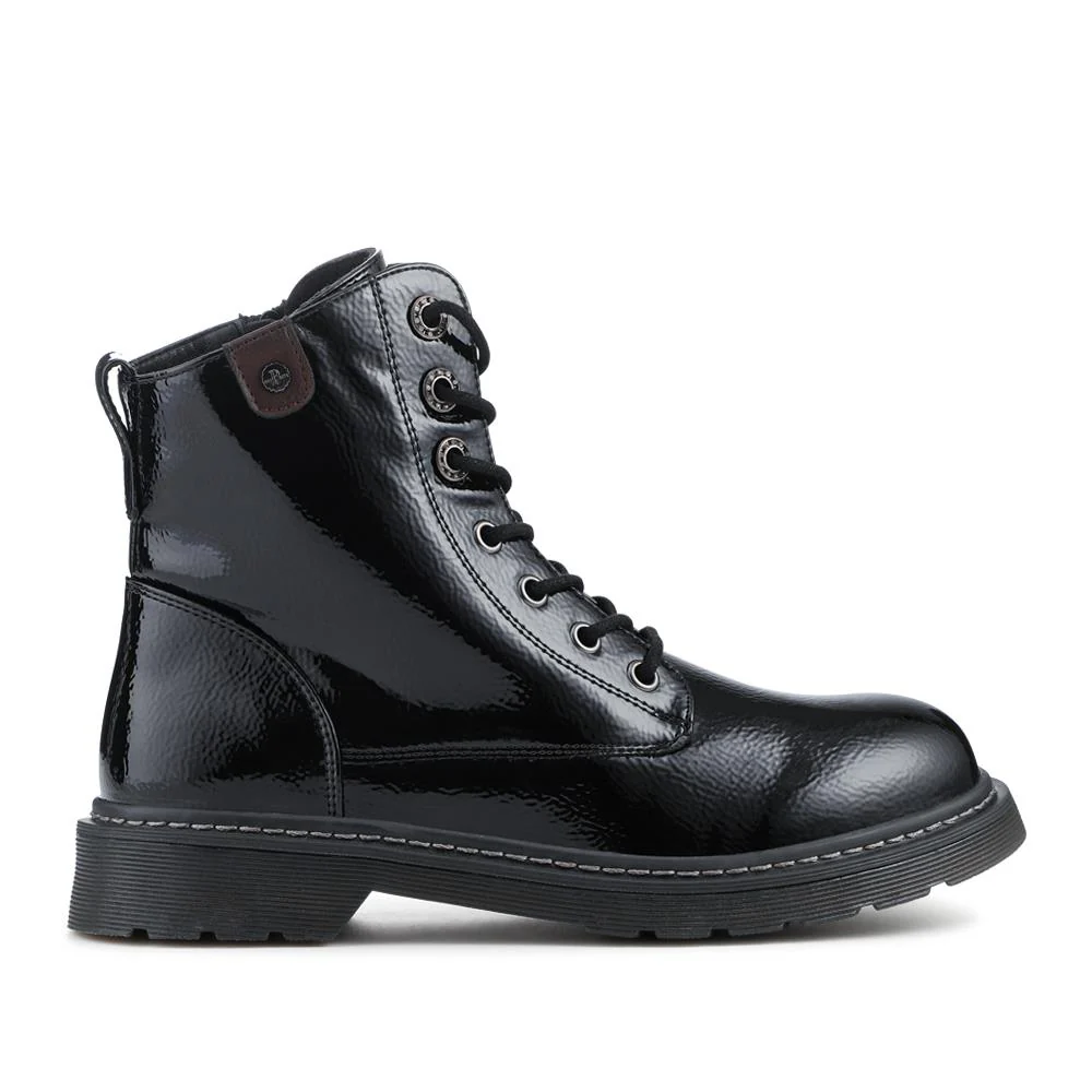 Wide Fit Patent Military Boots - TELOO42001 / 328 225 - Black Patent - Image 2