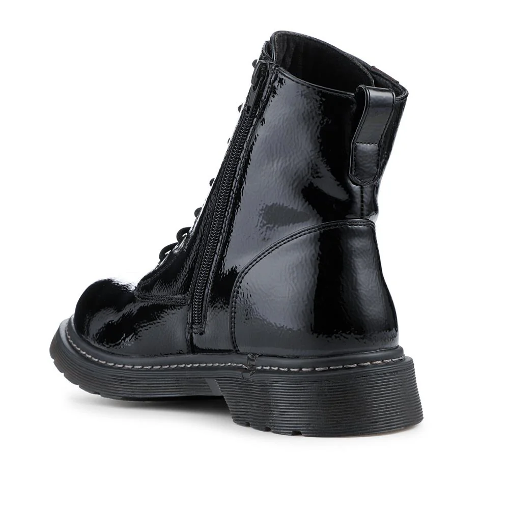Wide Fit Patent Military Boots - TELOO42001 / 328 225 - Black Patent - Image 3