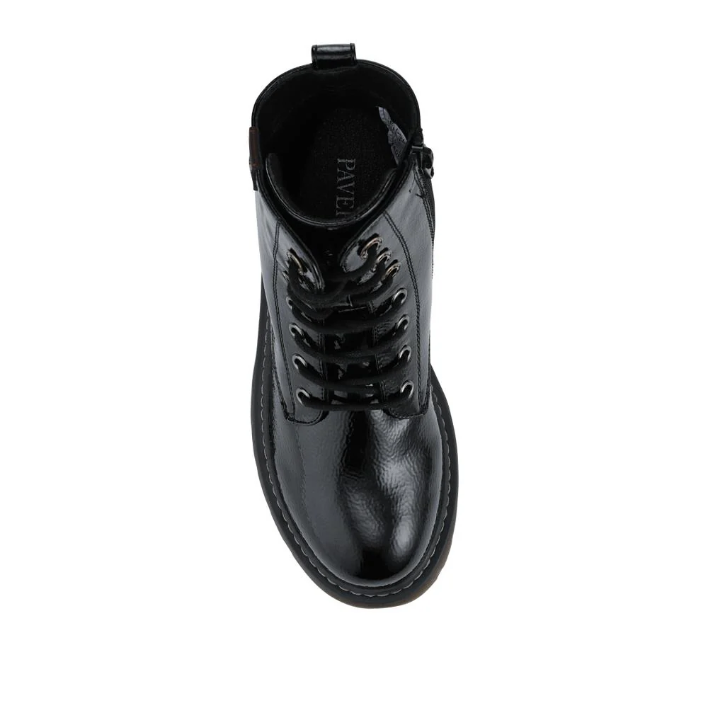 Wide Fit Patent Military Boots - TELOO42001 / 328 225 - Black Patent - Image 4