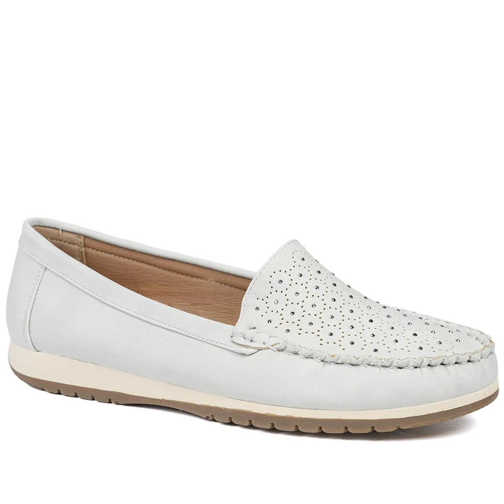 Wide Fit Patterned Moccasins - SANYI43008 / 329 330 - Light Grey