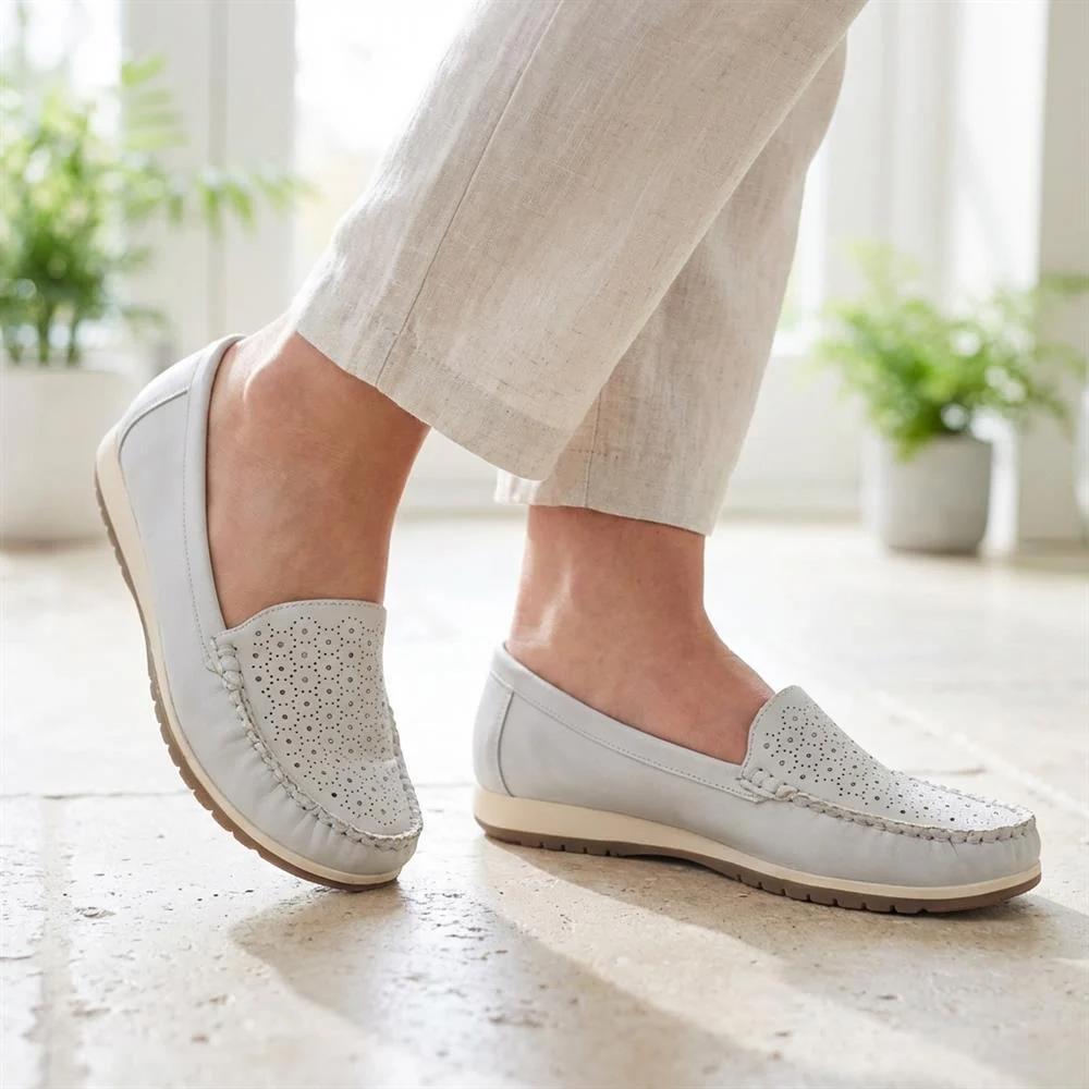 Wide Fit Patterned Moccasins - SANYI43008 / 329 330 - Light Grey - Image 2