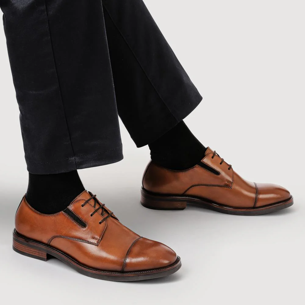 Wide Fit Smart Leather Toe-Cap Shoes - JFOOT42025 / 328 189 - Brown - Image 4