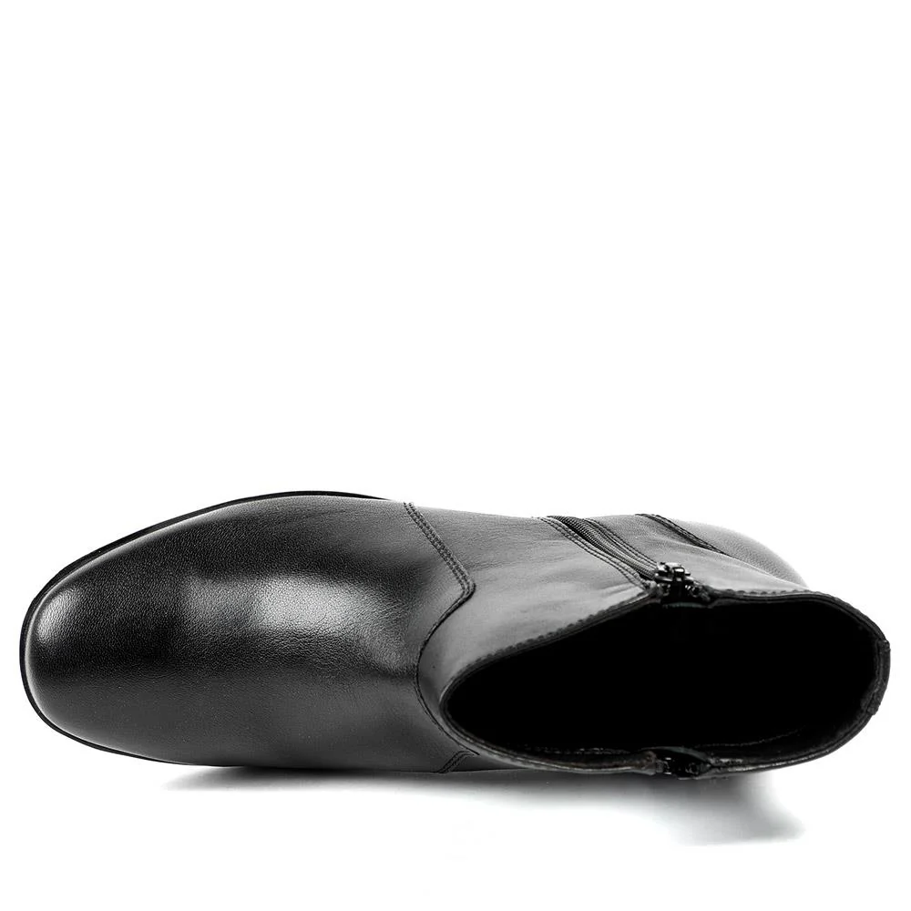Wide Fit Smart Leather Zip Up Ankle Boots - GBA42000 / 328 509 - Black - Image 4