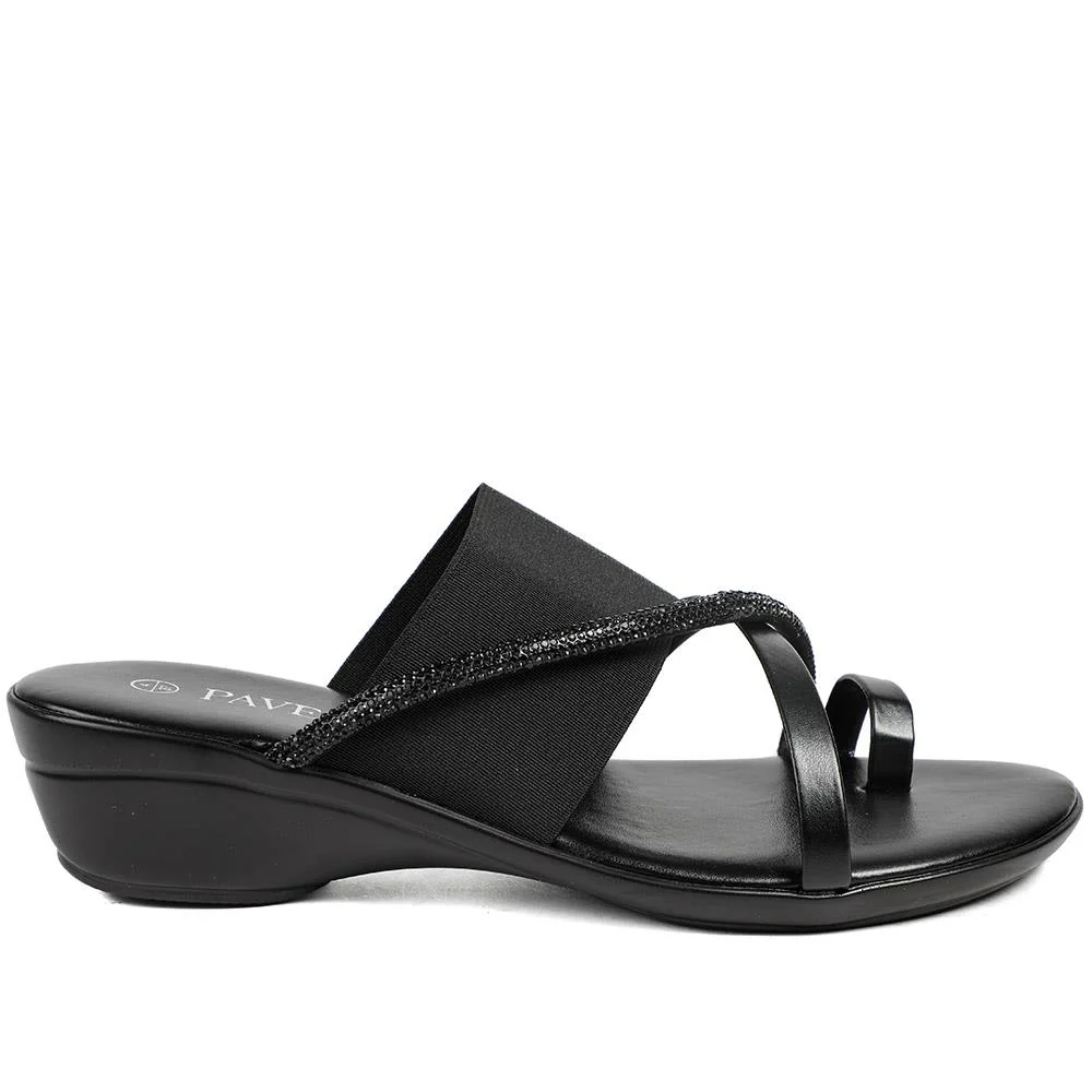 Wide Fit Smart Toe Post Sandals - CLUBS37015W / 329 248 - Black Glitter - Image 3