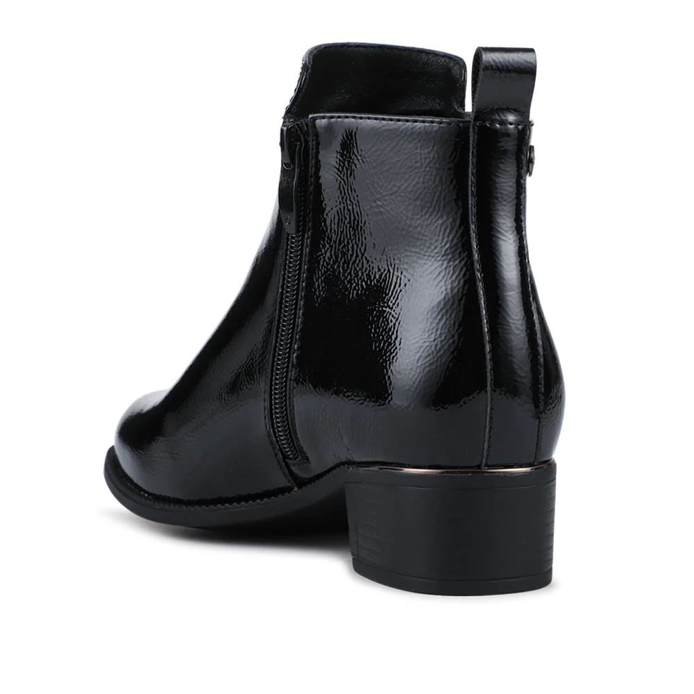 Wide Fit Smart Zip Up Ankle Boots - WOIL42015 / 328 132 - Black Patent - Image 4