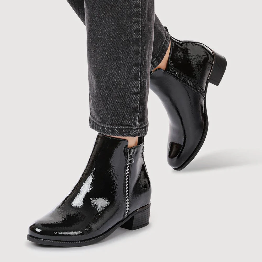 Wide Fit Smart Zip Up Ankle Boots - WOIL42015 / 328 132 - Black Patent - Image 6