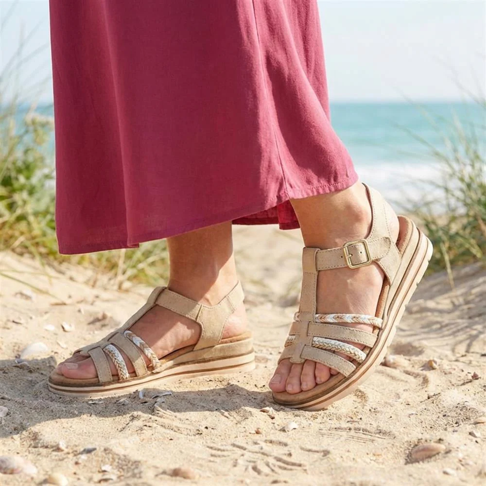 Wide-Fit Strappy Buckle-Up Sandals - RELIF41031 / 326 874 - Beige - Image 2