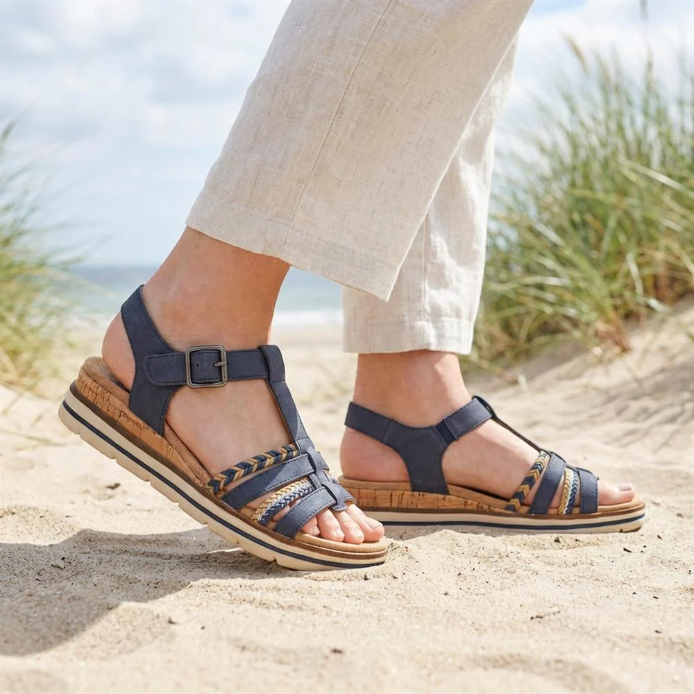 Wide-Fit Strappy Buckle-Up Sandals - RELIF41031 / 326 874 - Navy - Image 2