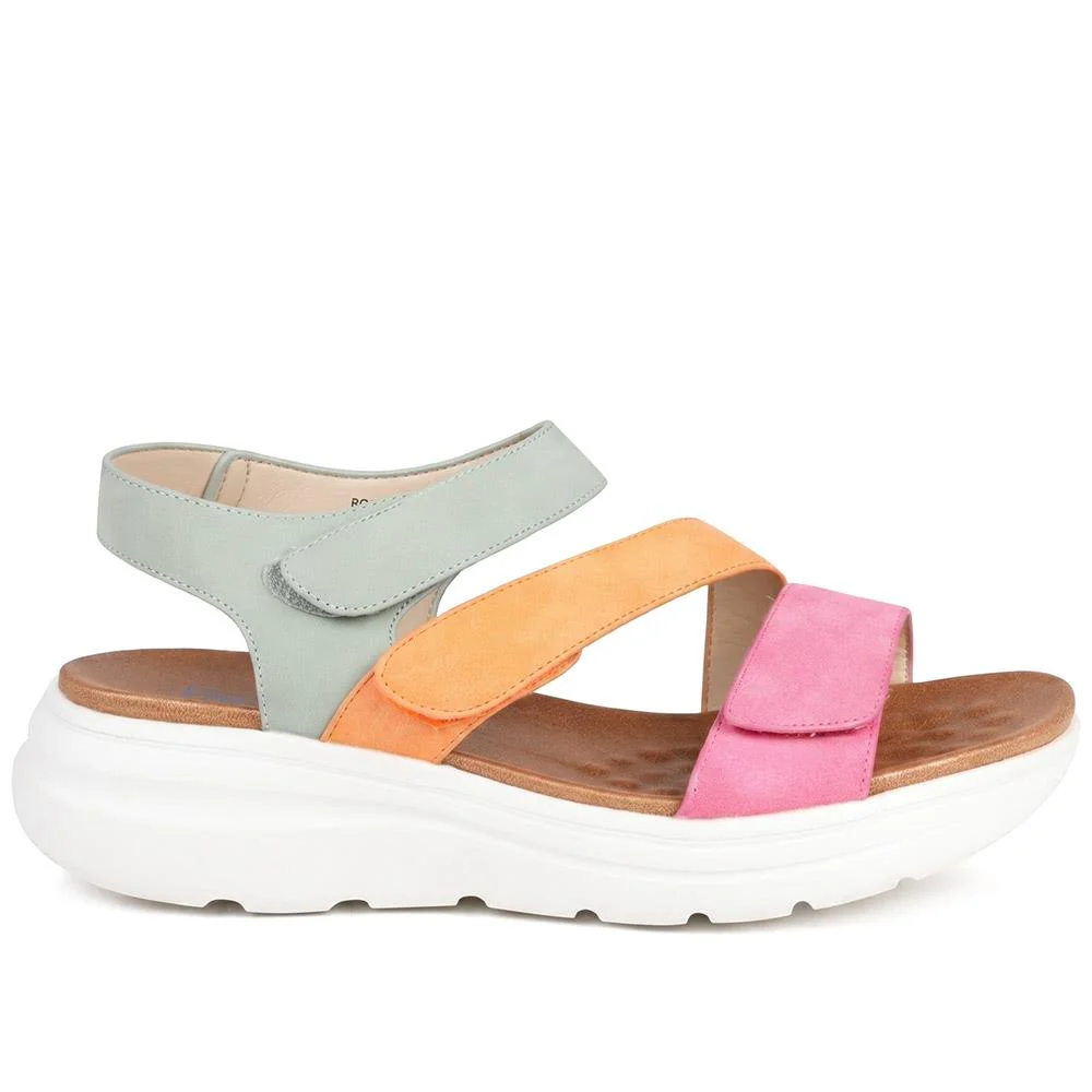 Wide Fit Triple Adjustable Strap Sandals - BRK43034 / 329 389 - Pink Multi - Image 2
