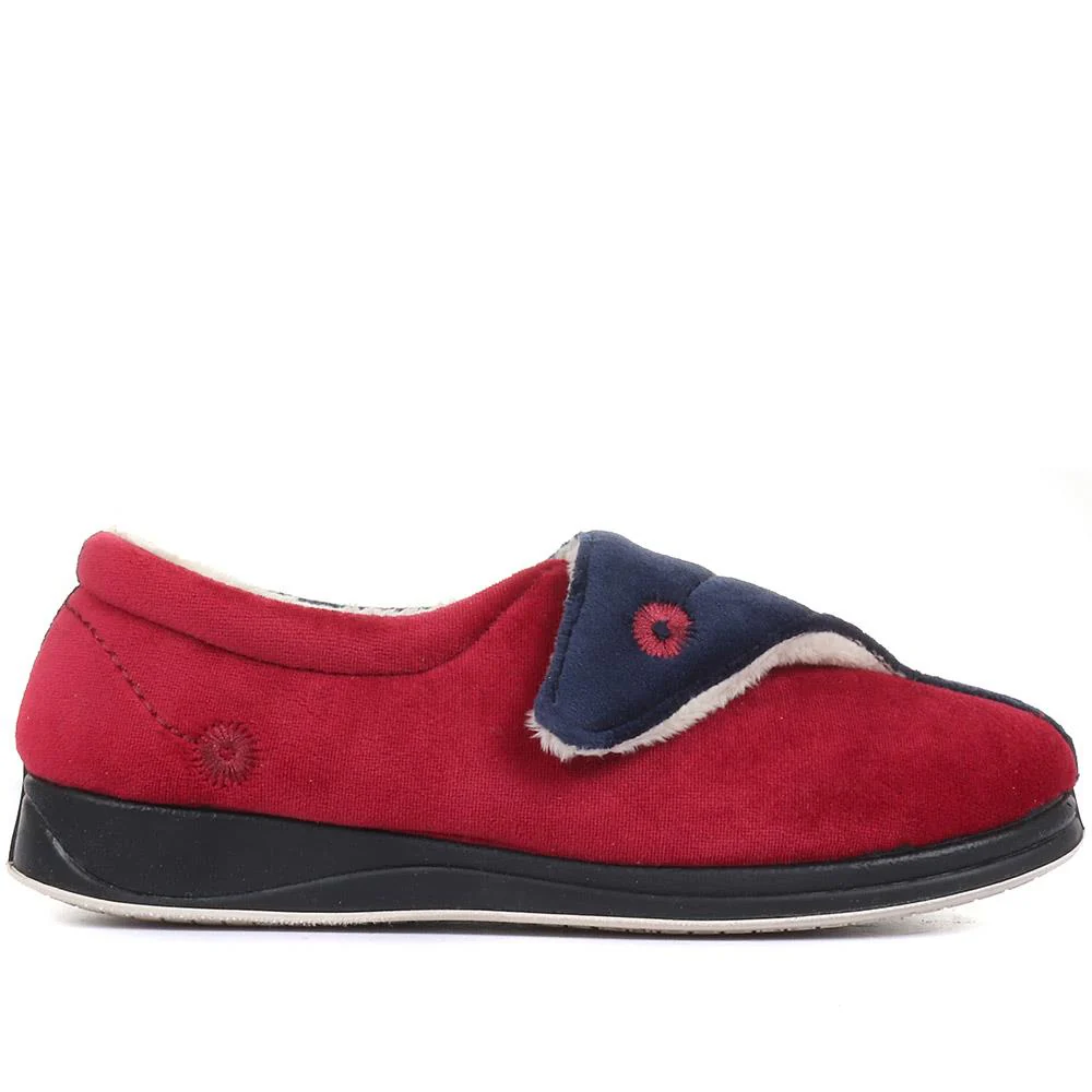 Wide Fit Warm Antibacterial Slippers - QING32015 / 319 076 - Navy-Red - Image 2