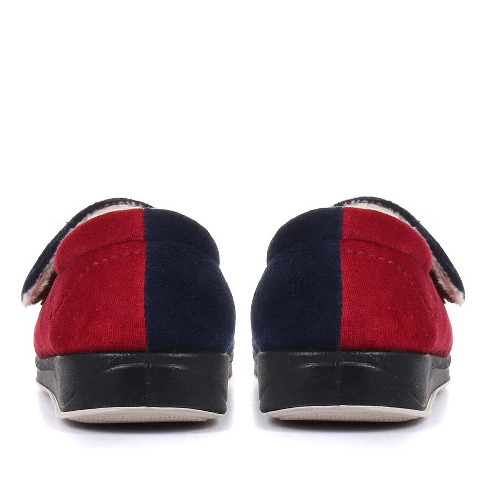Wide Fit Warm Antibacterial Slippers - QING32015 / 319 076 - Navy-Red - Image 3