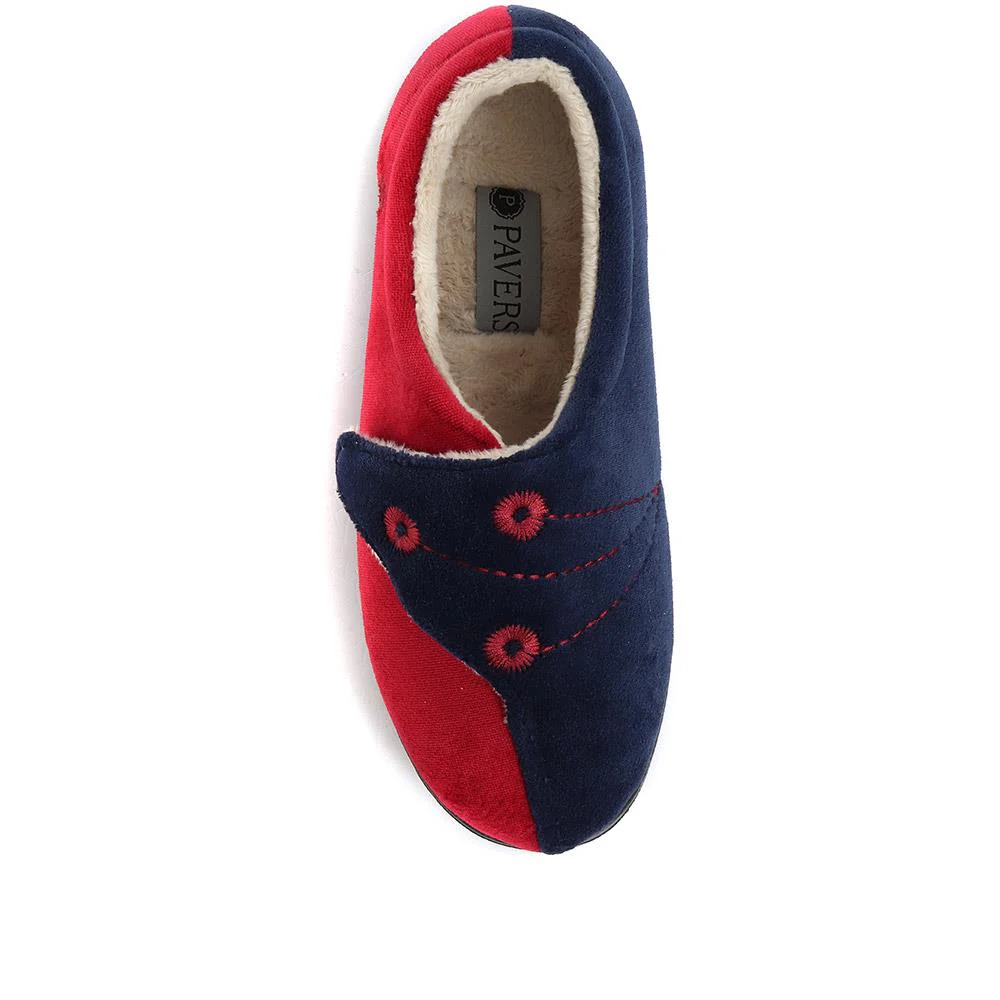 Wide Fit Warm Antibacterial Slippers - QING32015 / 319 076 - Navy-Red - Image 4