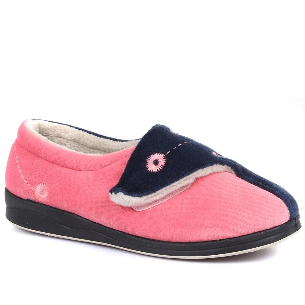 Wide Fit Warm Antibacterial Slippers - QING32015 / 319 076 - Pink Multi