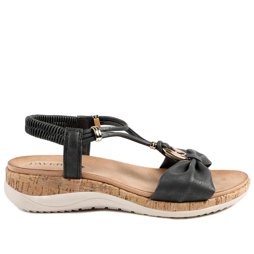 Wide Fit Wedge Heel Elasticated Sandals - BAIZH43038 / 329 161 - Black - Image 3