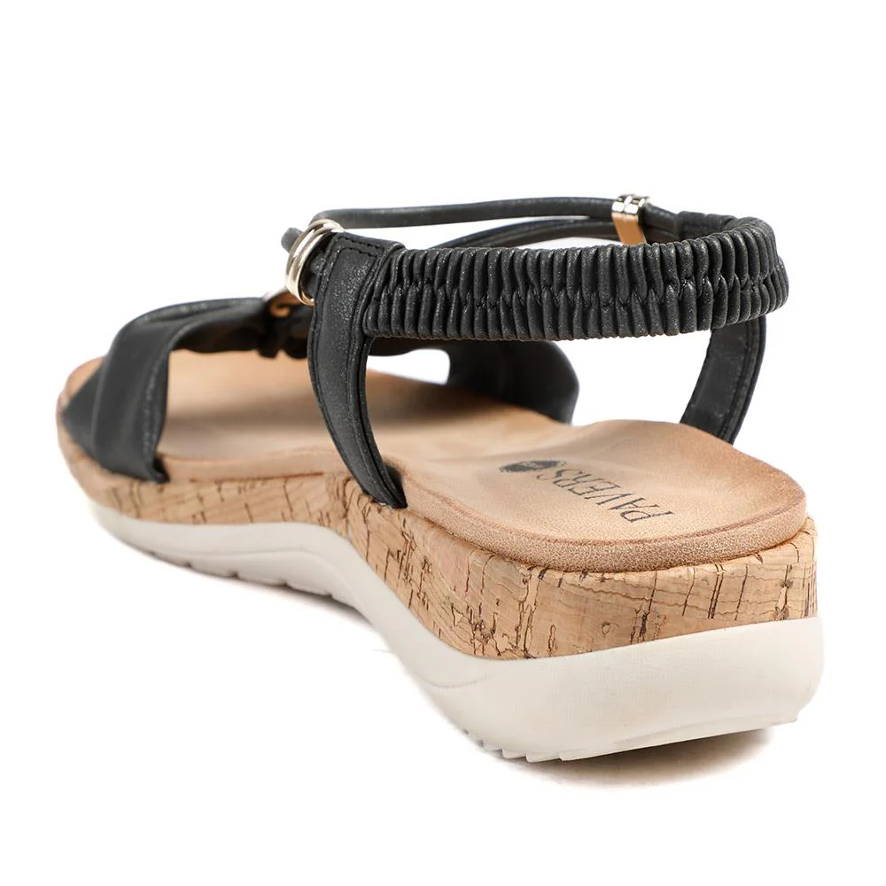 Wide Fit Wedge Heel Elasticated Sandals - BAIZH43038 / 329 161 - Black - Image 4