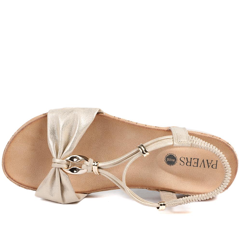 Wide Fit Wedge Heel Elasticated Sandals - BAIZH43038 / 329 161 - Soft Gold - Image 5