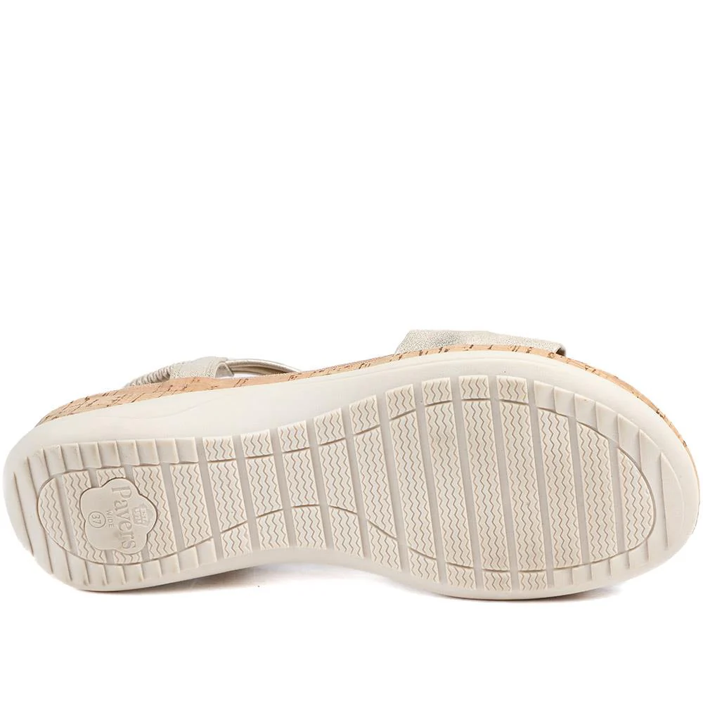 Wide Fit Wedge Heel Elasticated Sandals - BAIZH43038 / 329 161 - Soft Gold - Image 6