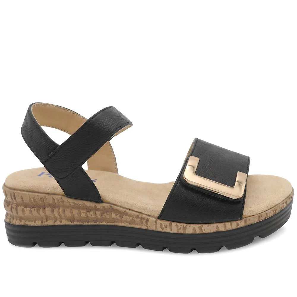 Wedge Heel Memory Foam Sandals - WBINS43016 / 329 031 - Black - Image 3