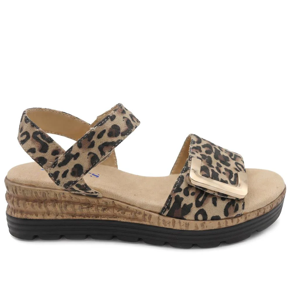 Wedge Heel Memory Foam Sandals - WBINS43016 / 329 031 - Leopard - Image 3