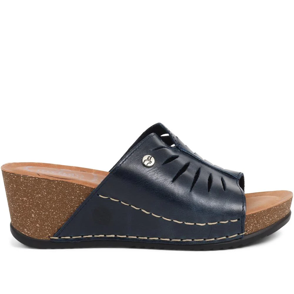FlyFlot Wedge Heeled Mule Sandals - FLY37057 / 323 225 - Navy - Image 2