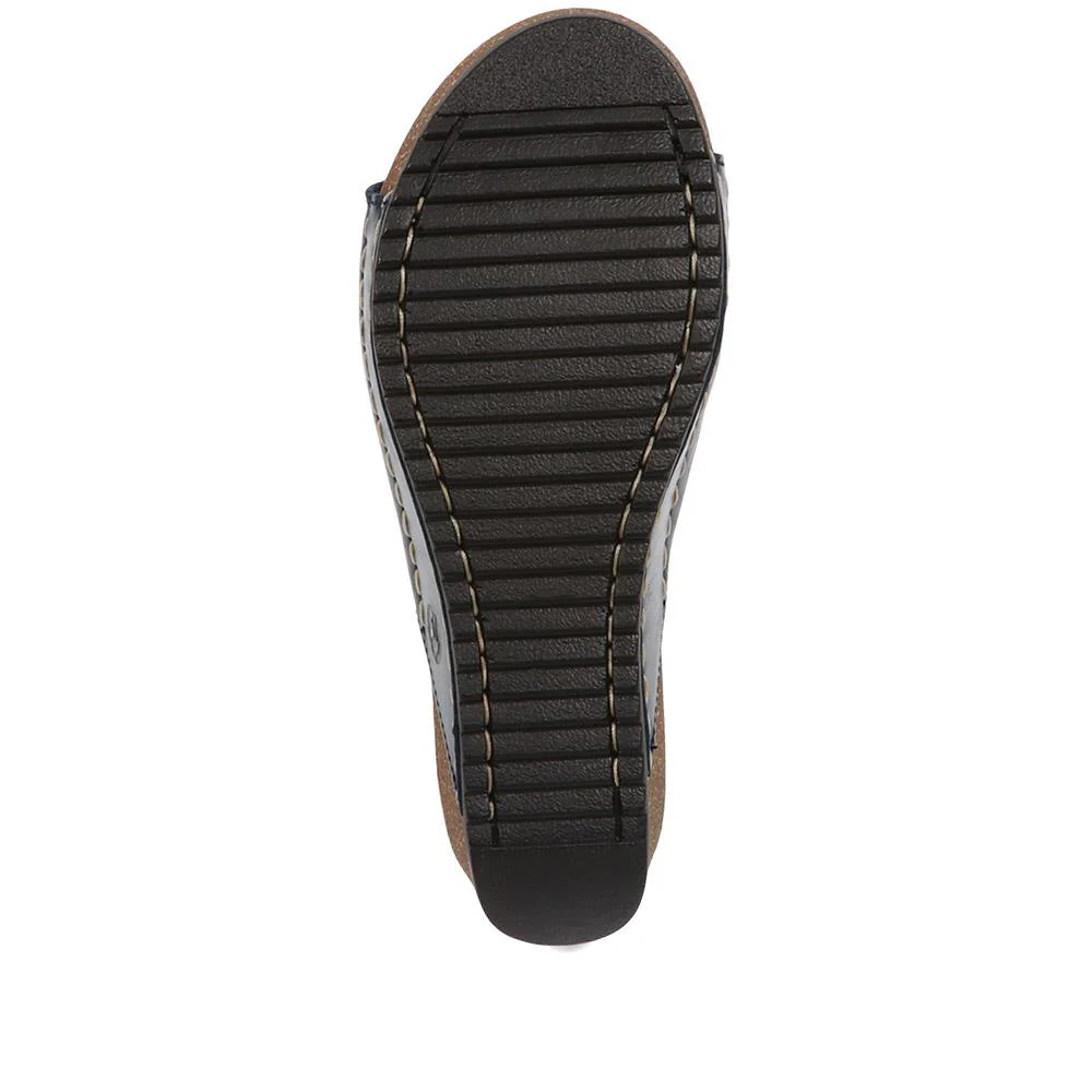 FlyFlot Wedge Heeled Mule Sandals - FLY37057 / 323 225 - Navy - Image 5