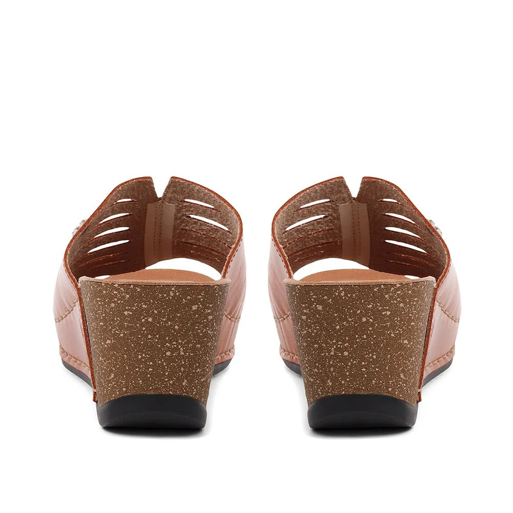 FlyFlot Wedge Heeled Mule Sandals - FLY37057 / 323 225 - Tan - Image 3