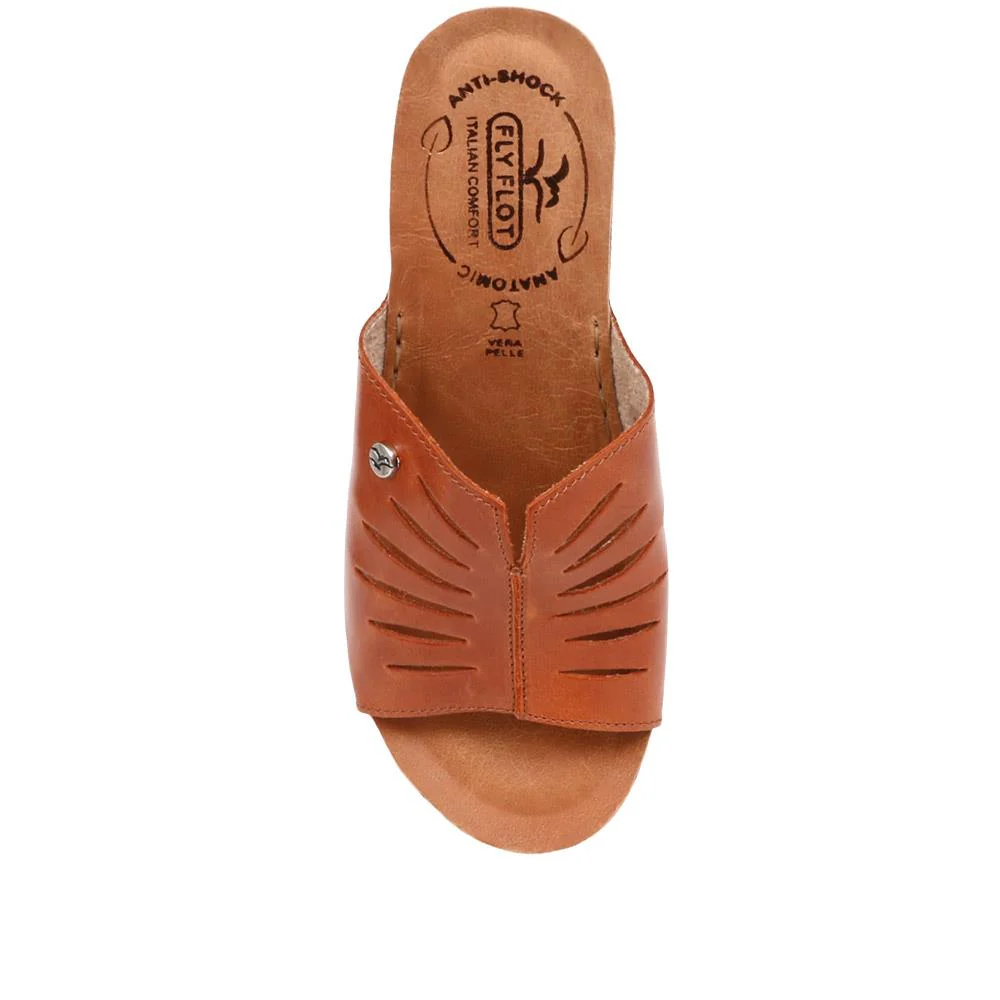FlyFlot Wedge Heeled Mule Sandals - FLY37057 / 323 225 - Tan - Image 4
