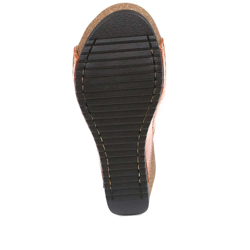 FlyFlot Wedge Heeled Mule Sandals - FLY37057 / 323 225 - Tan - Image 5