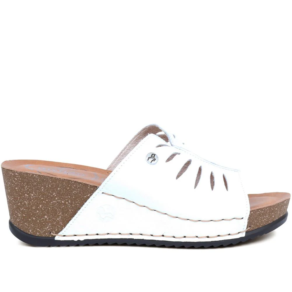 FlyFlot Wedge Heeled Mule Sandals - FLY37057 / 323 225 - White - Image 2