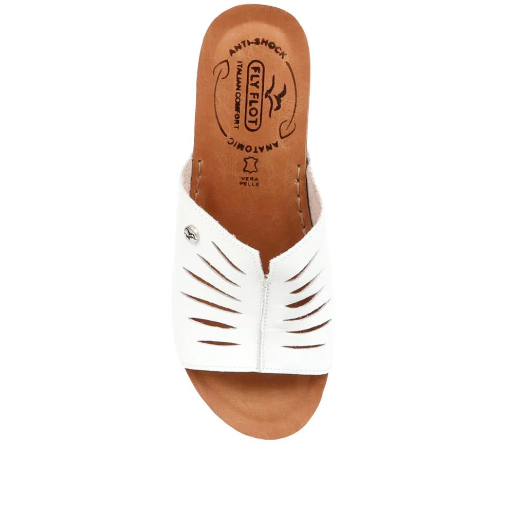 FlyFlot Wedge Heeled Mule Sandals - FLY37057 / 323 225 - White - Image 4