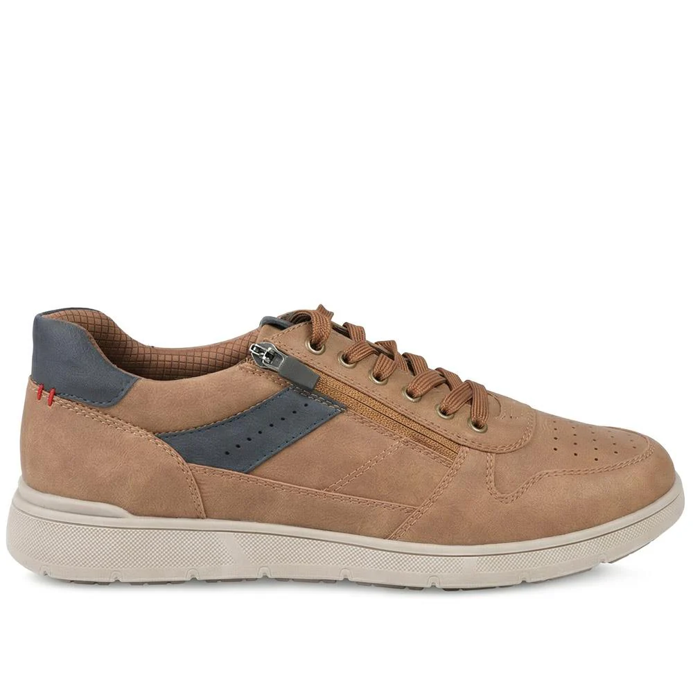 Wide Fit Zip & Lace Casual Trainers - GANG43004 / 329 271 - Tan - Image 2
